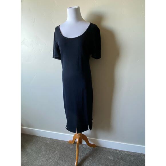 St. John Collection Black Wool Blend Short Sleeved Midi Dress- Size 10 - Picture 2 of 11